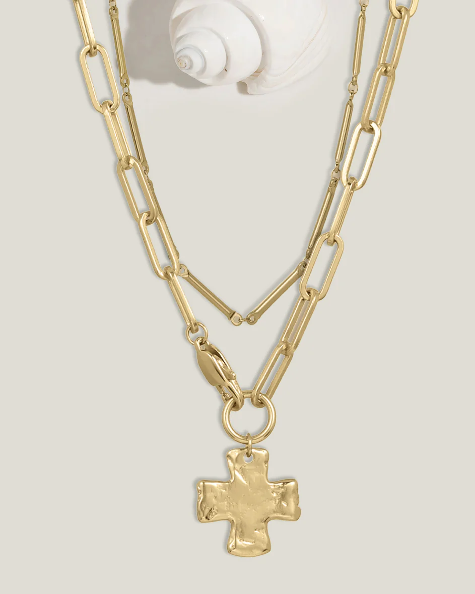 Chunky Cross and Pure Chain Necklace Set