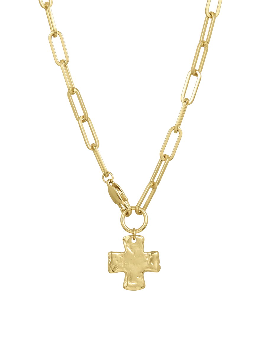 Chunky Cross Chain Necklace - Solid Gold - Image 4