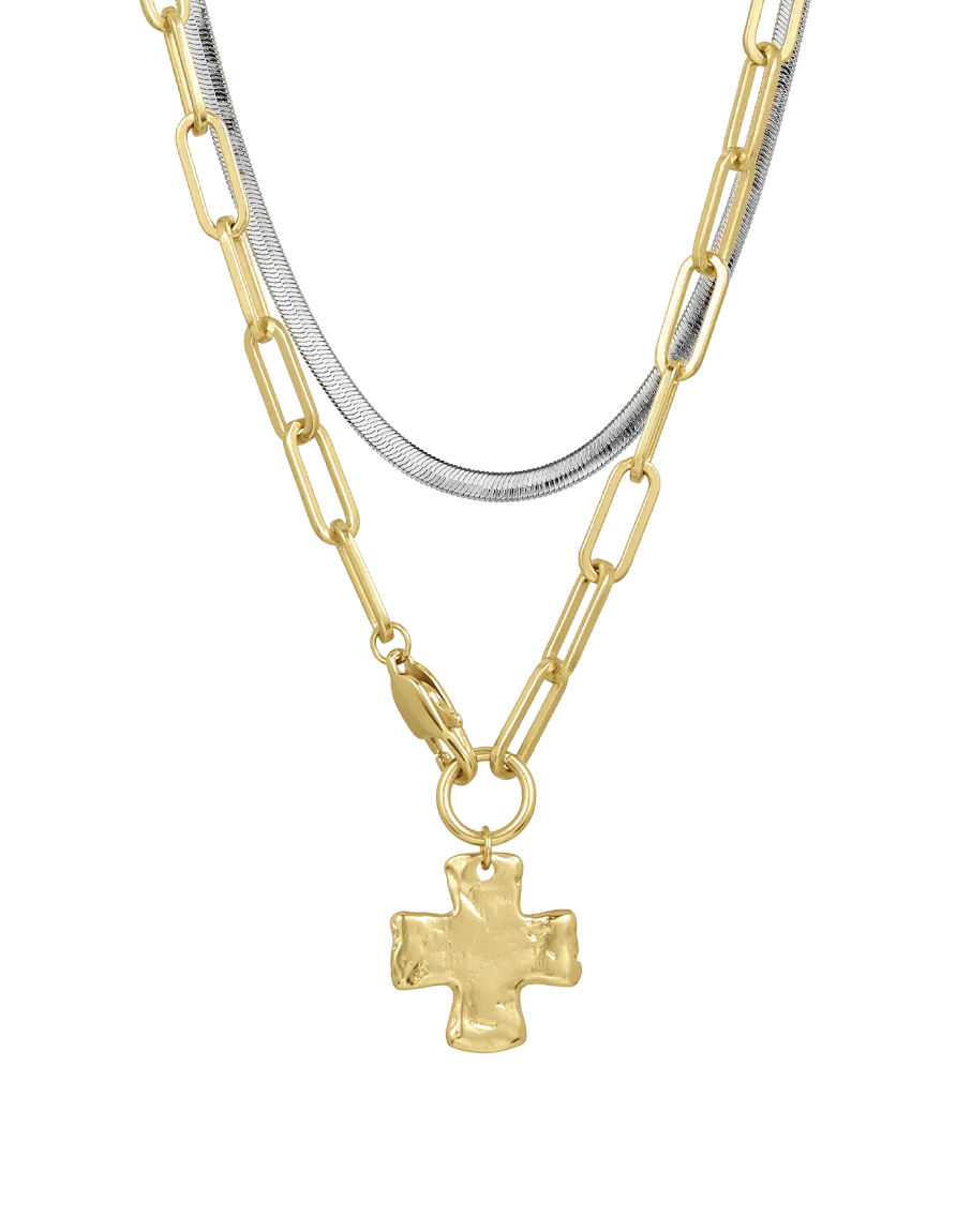 Chunky Cross Necklace Set - Mixed Metals - Image 4
