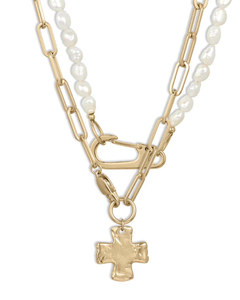 Chunky Cross and Pearl Lock Necklace Set - Image 4